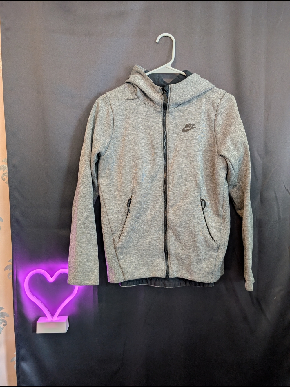 Nike Grey And Black Zip-Up Hooded Jacket Long Sleeve Activewear Loungewear